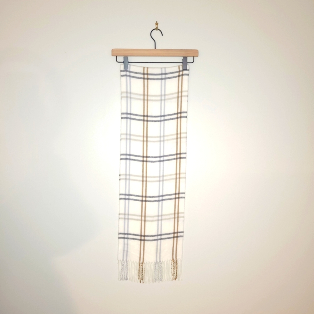 Vintage CEJON Scarf 11x62 Made in Italy Brown Blue Grey Plaid Neck Scarf Wrap